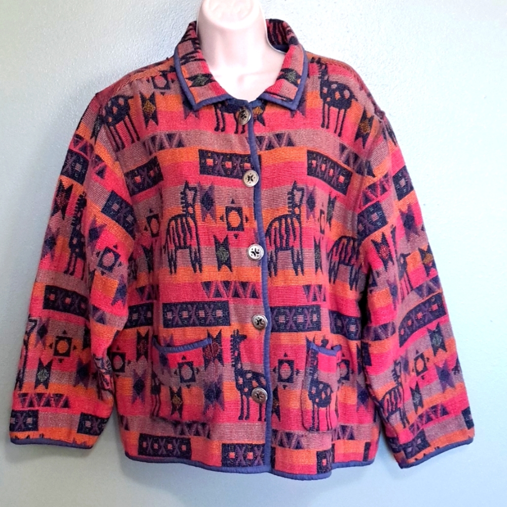Jane Ashley Animal Print Tapestry Jacket XL cotton India